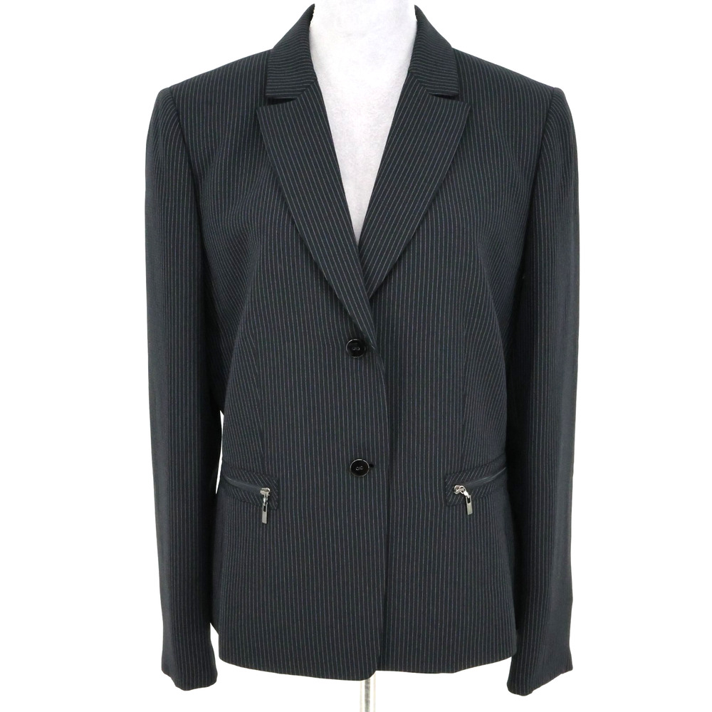 Daniele O Tahari Levine Jacket Womens 14 Black Pinstripe Lined Blazer Pockets - Picture 15 of 16